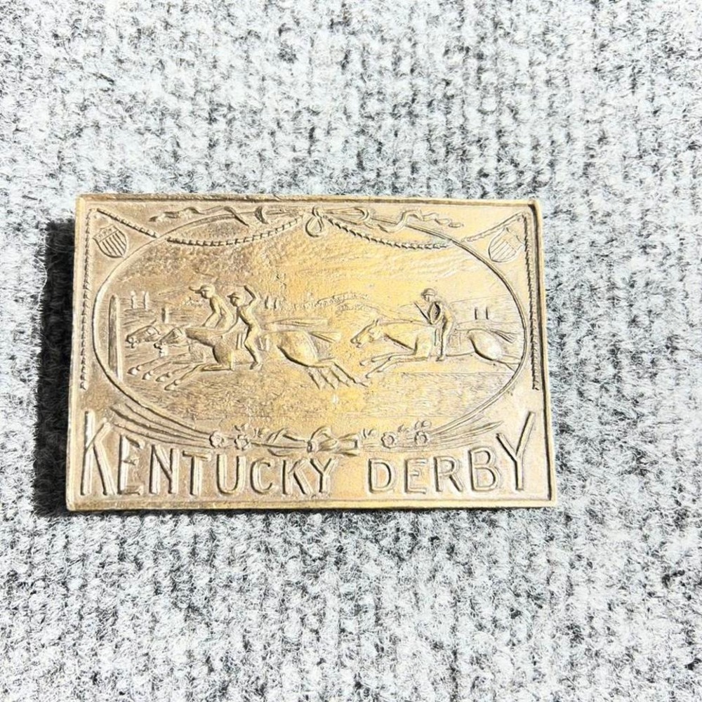 Vintage Lewis Buckles Chicago Kentucky Derby Brass Belt Buckle Horse Racing